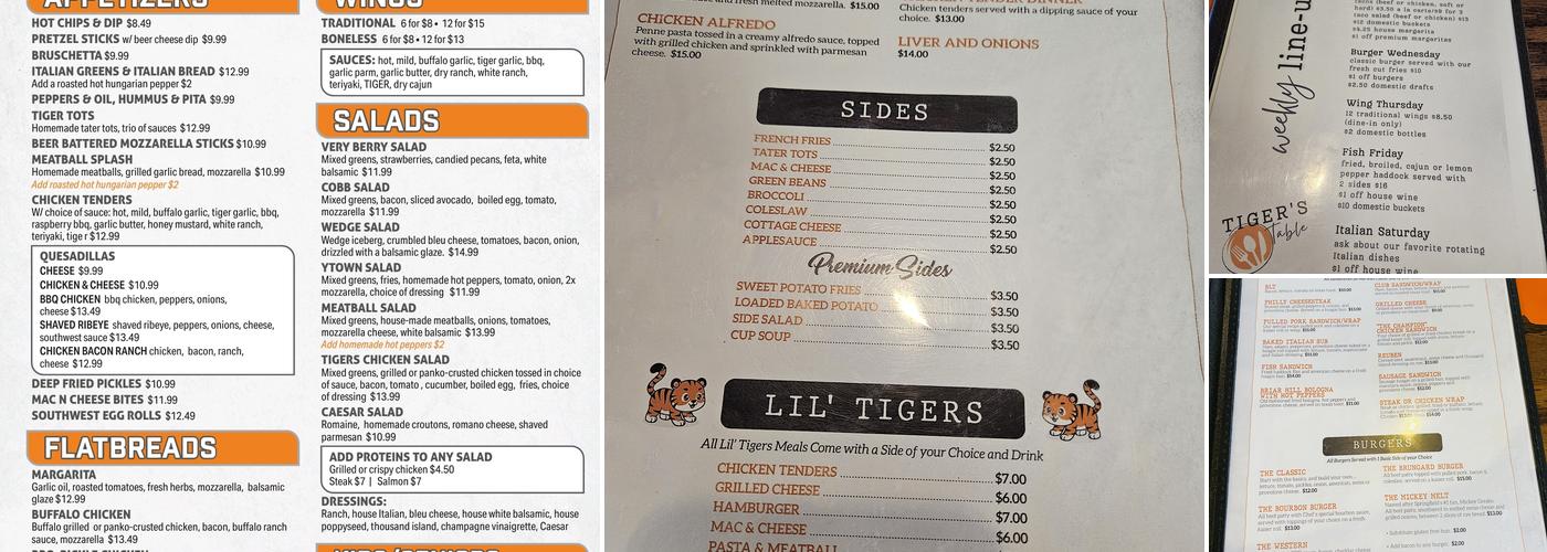 Tiger's Table Menu