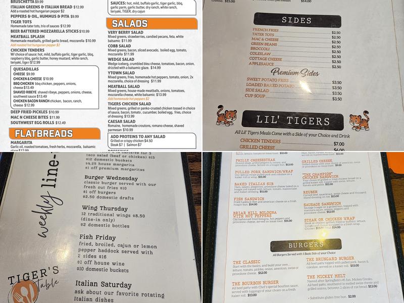 Tiger's Table Menu