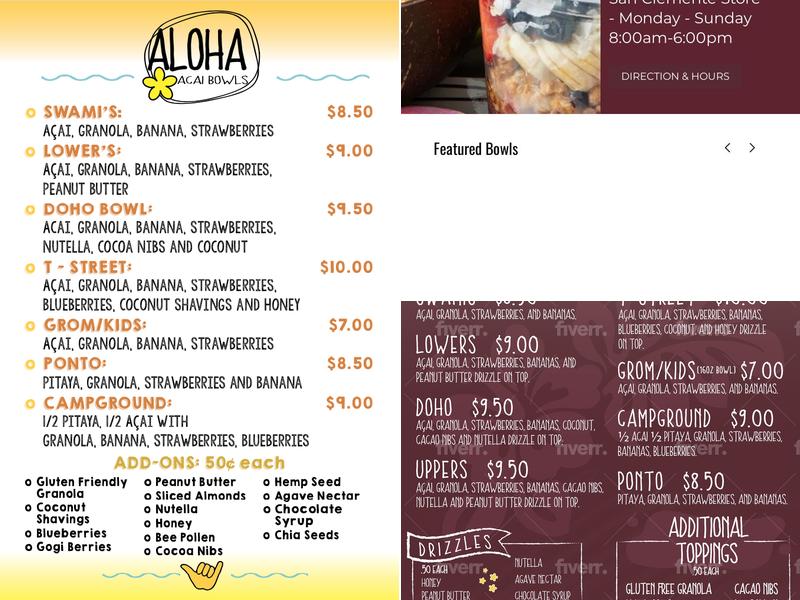 Aloha Açaí Bowls - Las Pulgas (Camp Pendleton) Menu