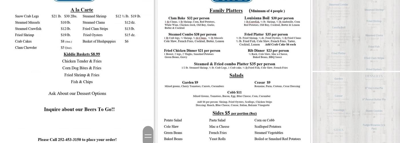 Corolla Seafood Buffet Menu