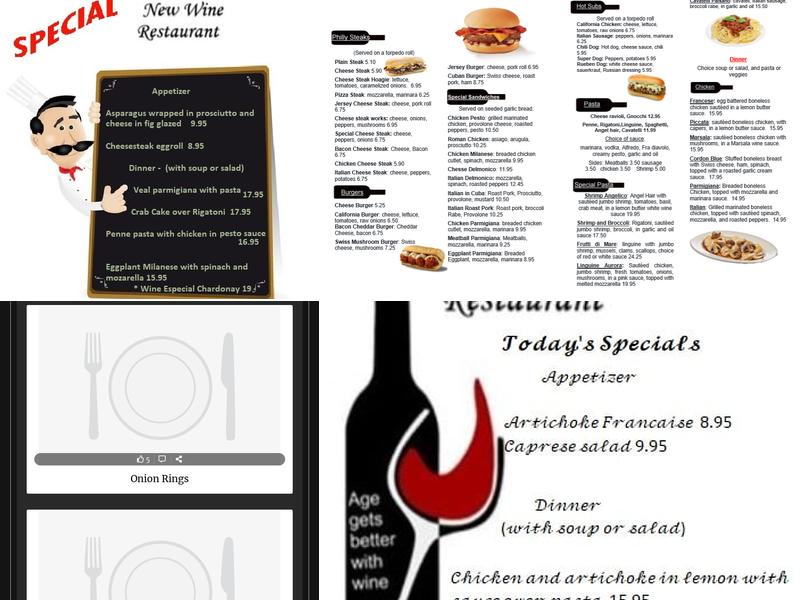 New wine restaurant Menu