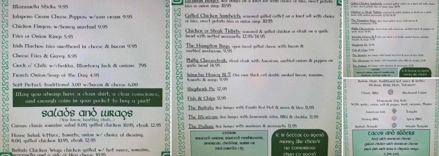 McBride's Menu