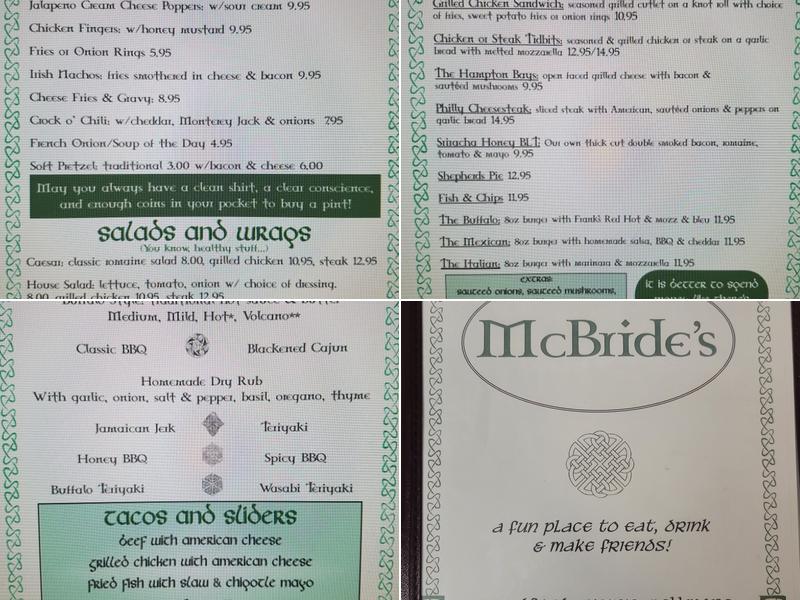McBride's Menu