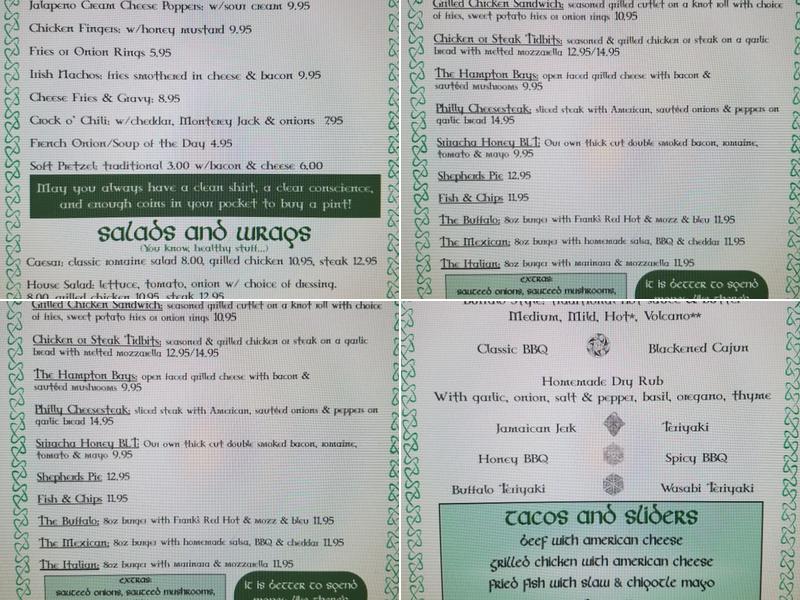 McBride's Menu