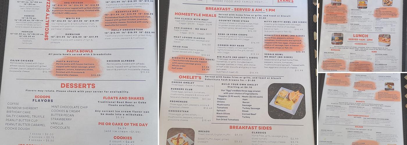Evano's Family Kitchen Menu