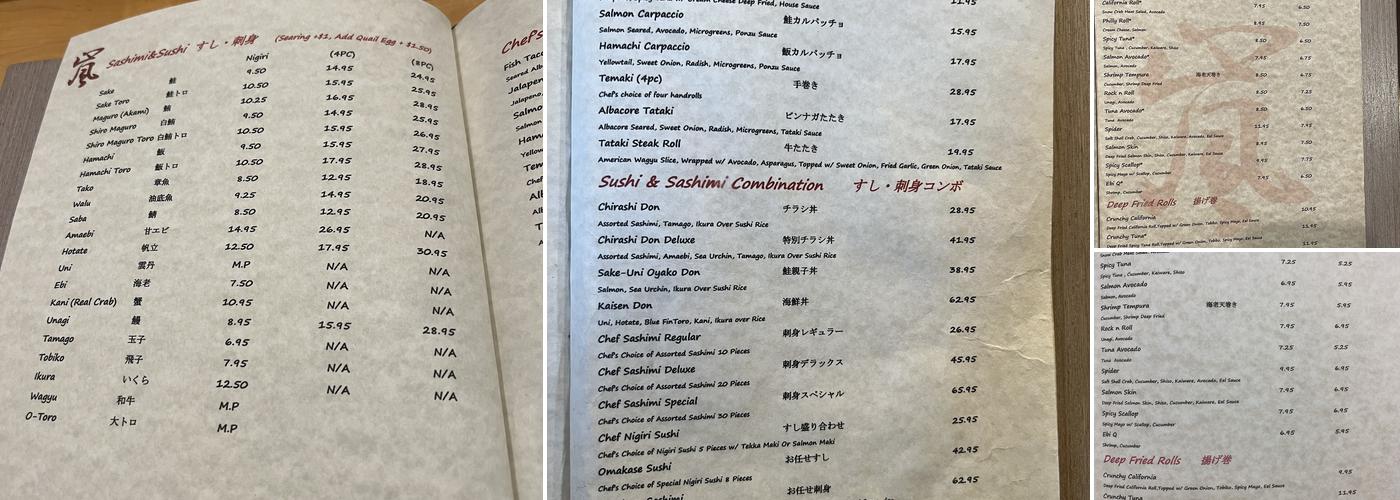 Rantei Japanese Cuisine Menu