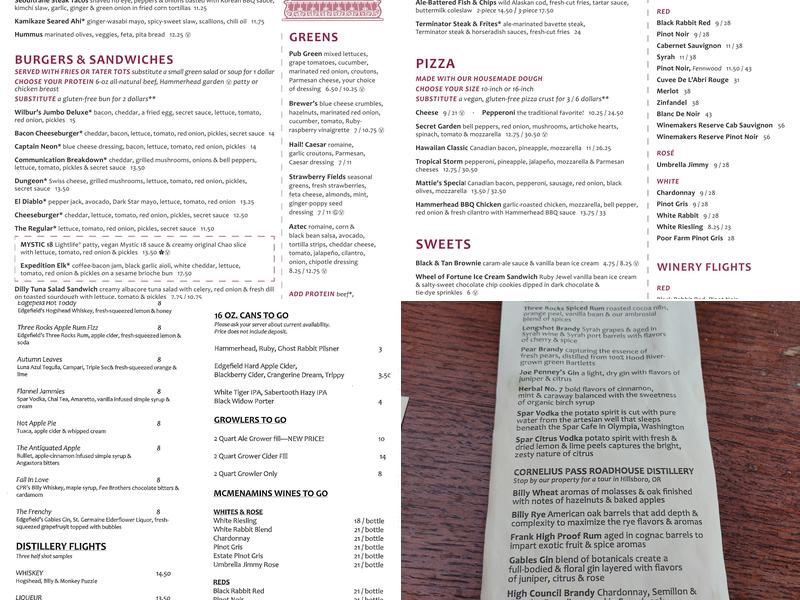 McMenamins Rooftop Bar Menu