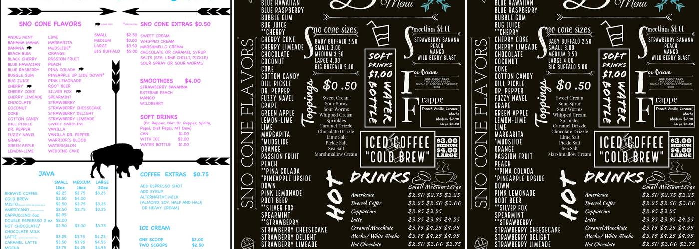 Buffalo Sno Menu