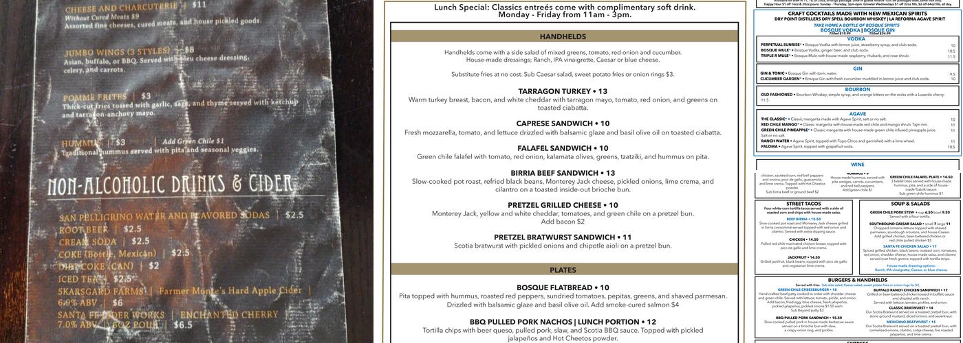 Bosque Brewing Co. University Public House Menu