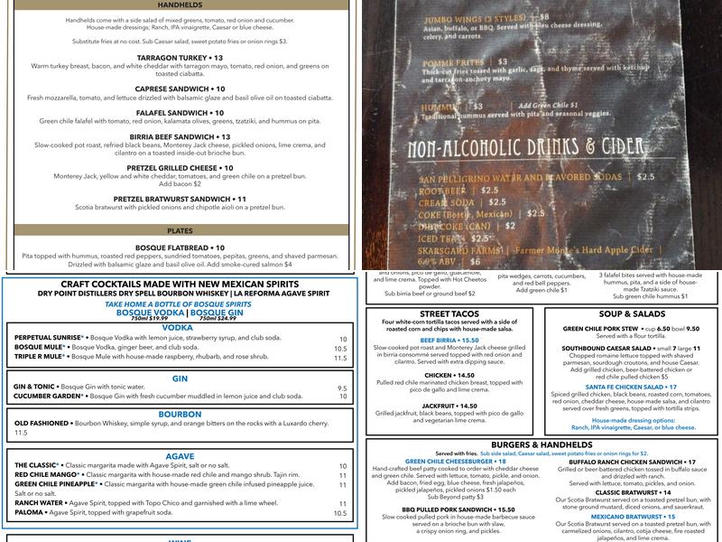 Bosque Brewing Co. University Public House Menu