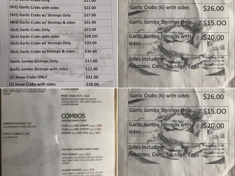 Artie's Seafood Menu