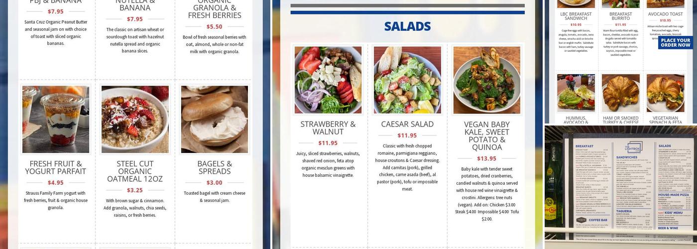 The Lightbox Cafe Menu