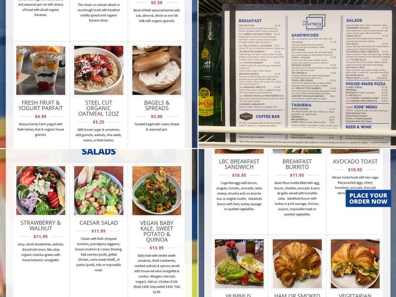 The Lightbox Cafe Menu