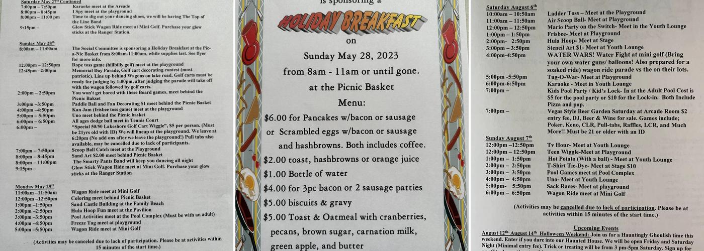 Camp Menu
