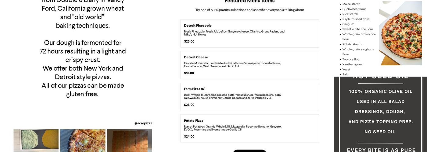 Acre Pizza Menu