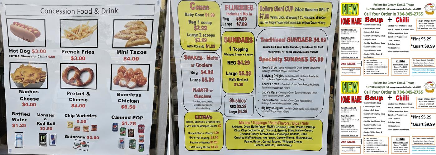 Rollers Eats & Treats Menu