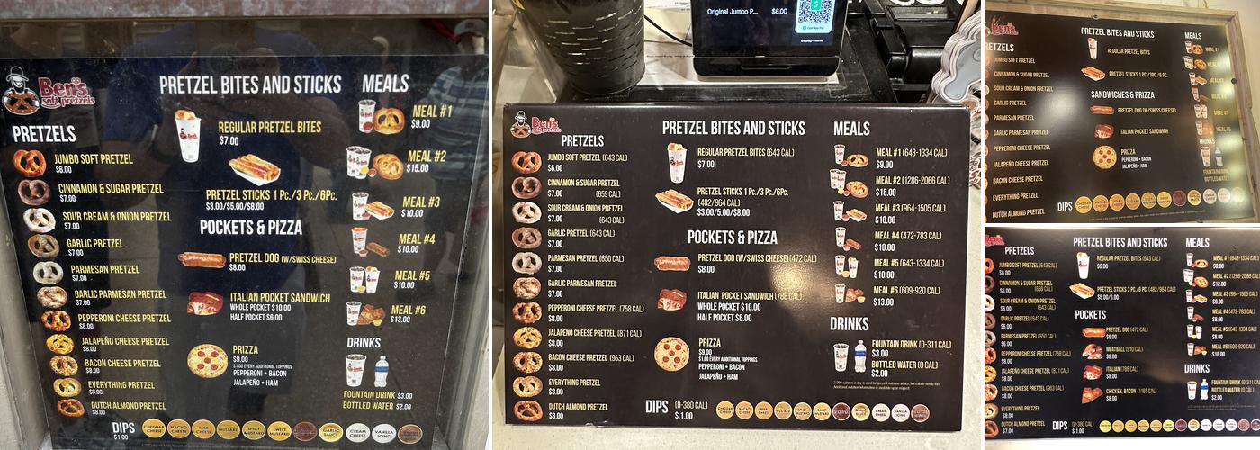 Ben's Soft Pretzels Menu