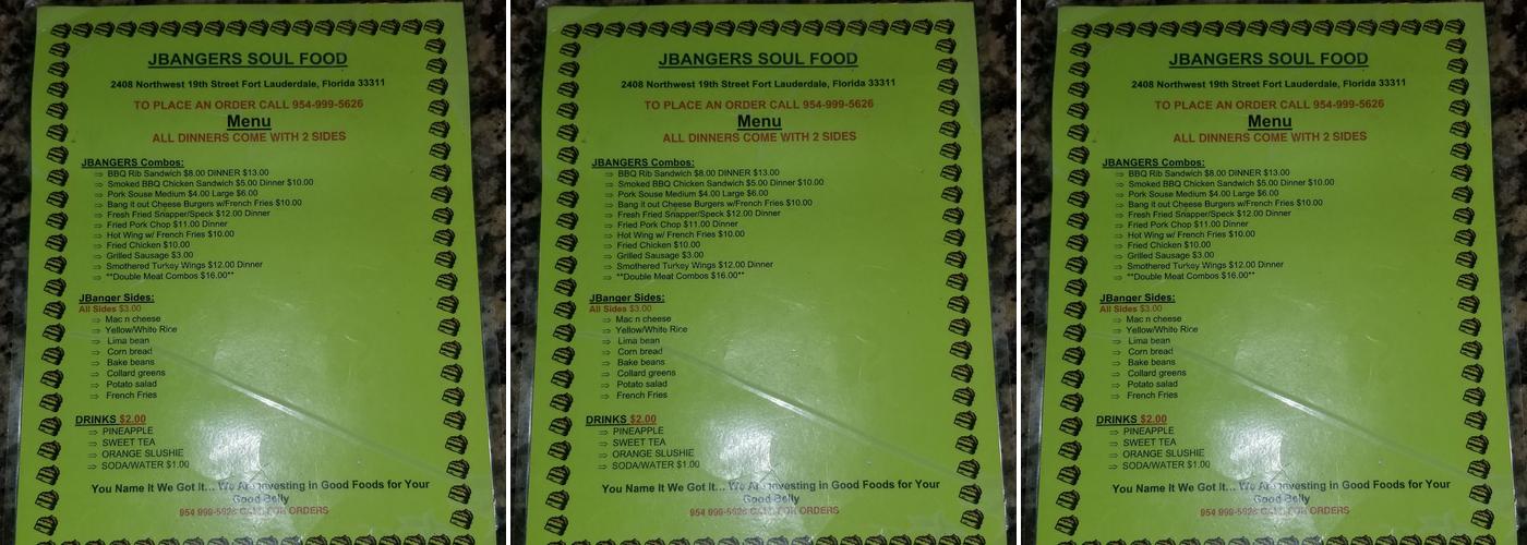 JBANGER SOUL Food Menu