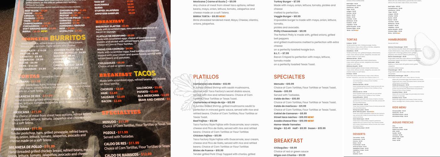 Taco Factory Menu