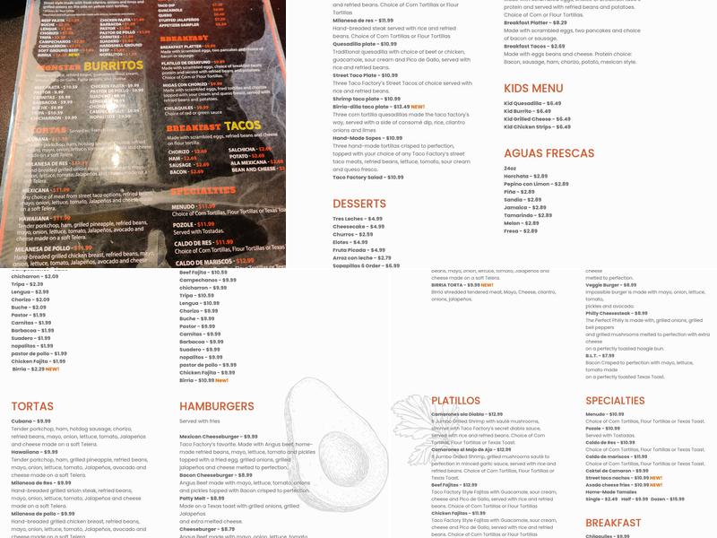 Taco Factory Menu