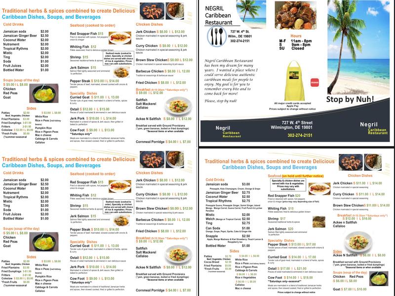 Negril Caribbean Restaurant LLC Menu