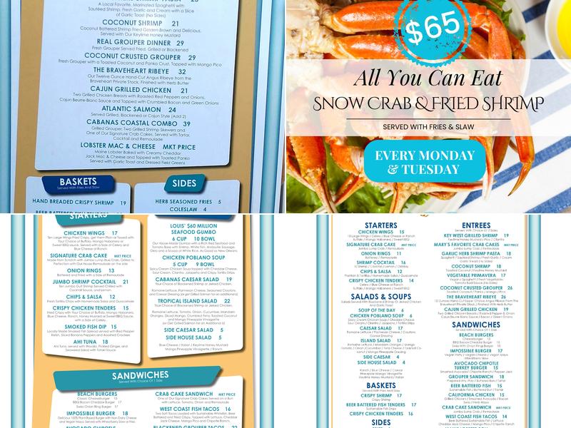 Cabanas Coastal & Beachside Grill Menu