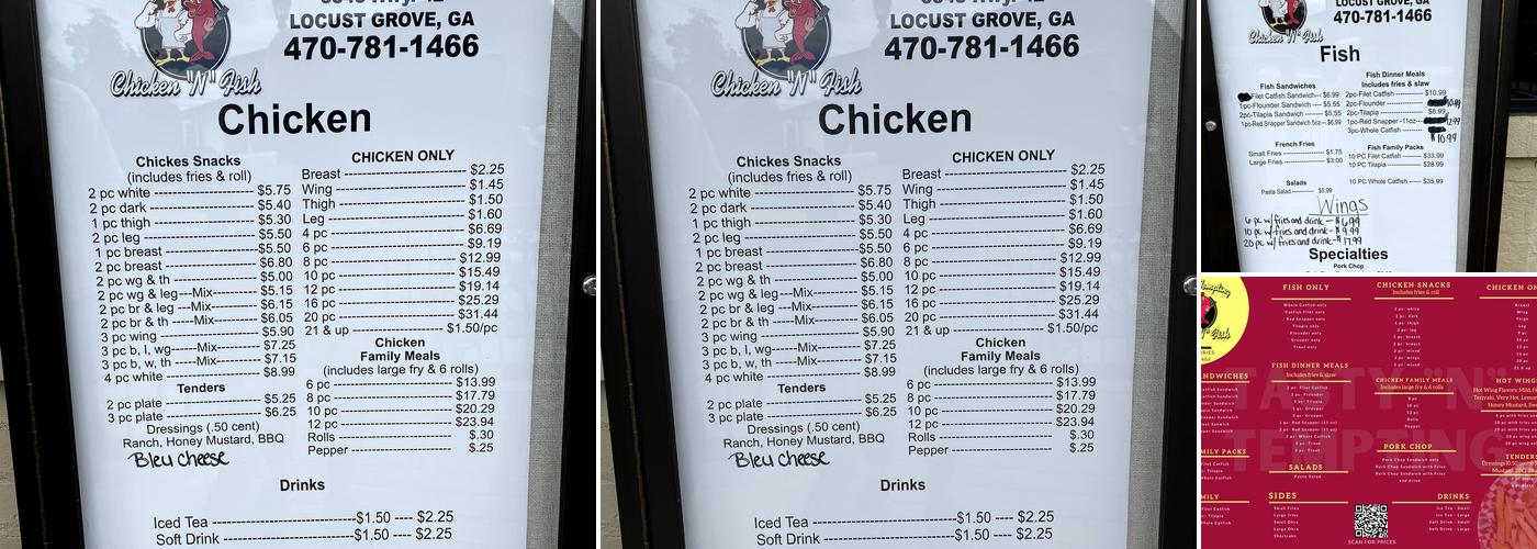 Tasty “N” Tempting Chicken “N” Fish Menu
