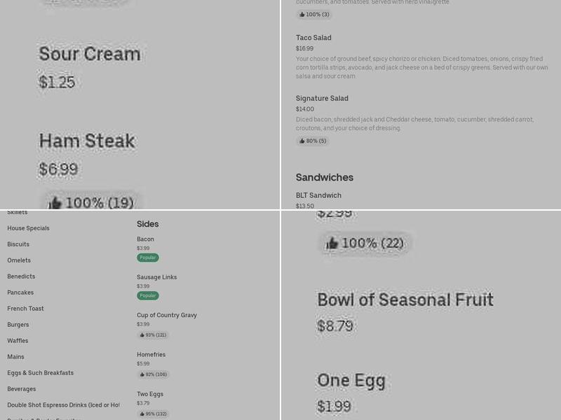 One Spot Nutrition Menu