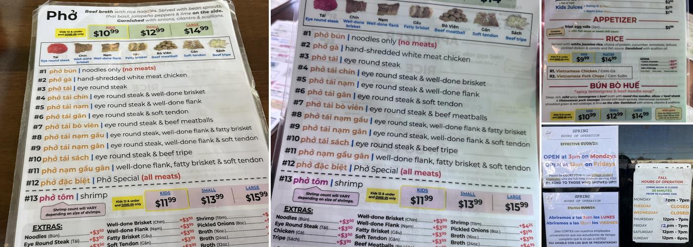 Pho Tai 63 Menu