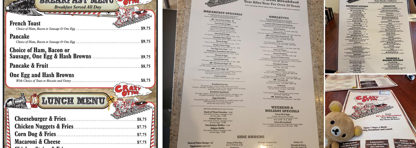 Crazy Otto's Diner Valencia Menu