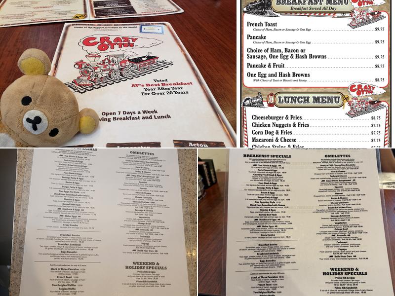 Crazy Otto's Diner Valencia Menu