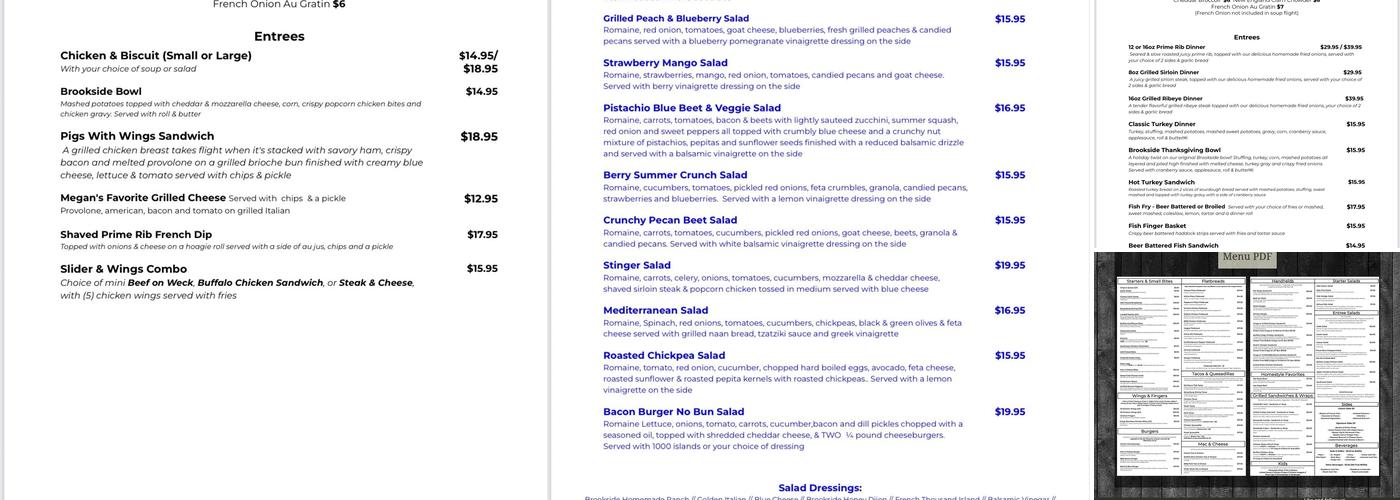 The Brookside Menu
