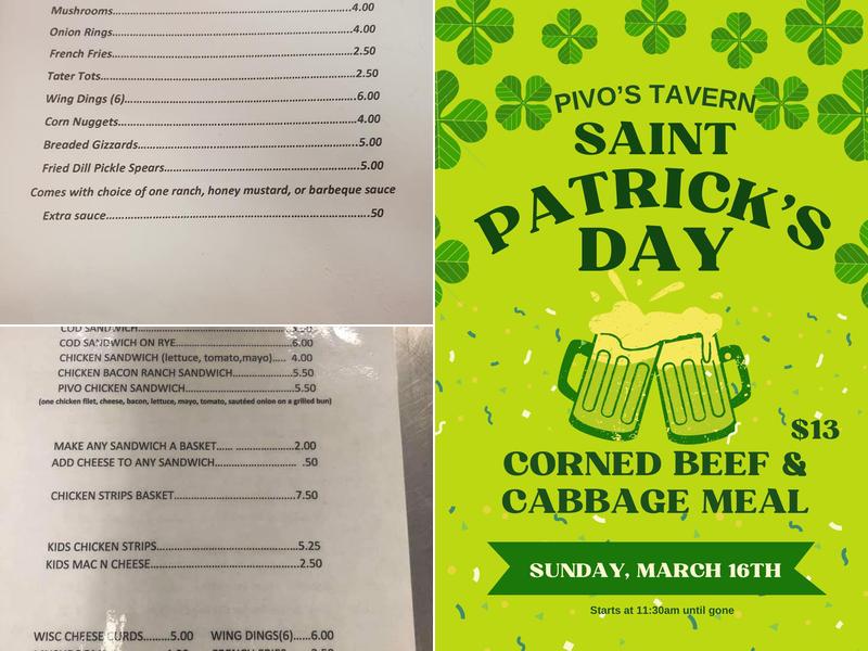 Pivo’s Tavern Menu