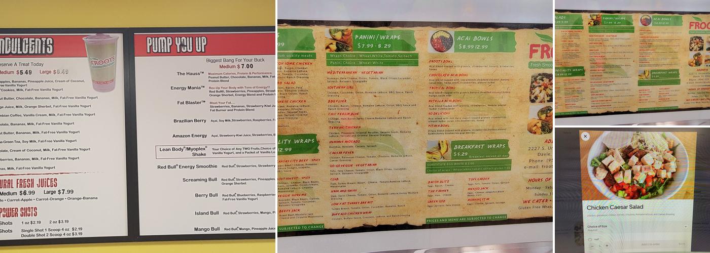 Froots Davie Menu