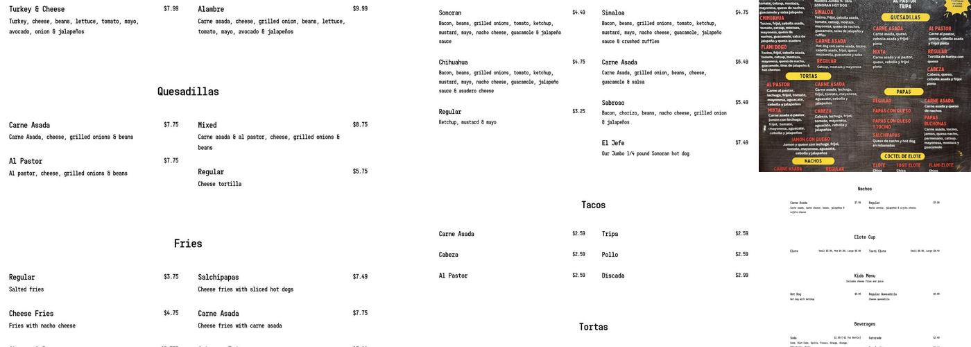 El Sabroso Hot Dogs #1 Menu