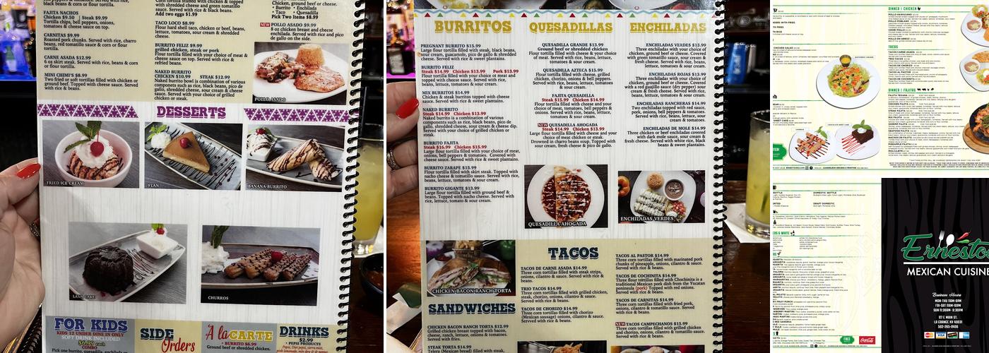 Ernestos Mexican Cuisine Menu