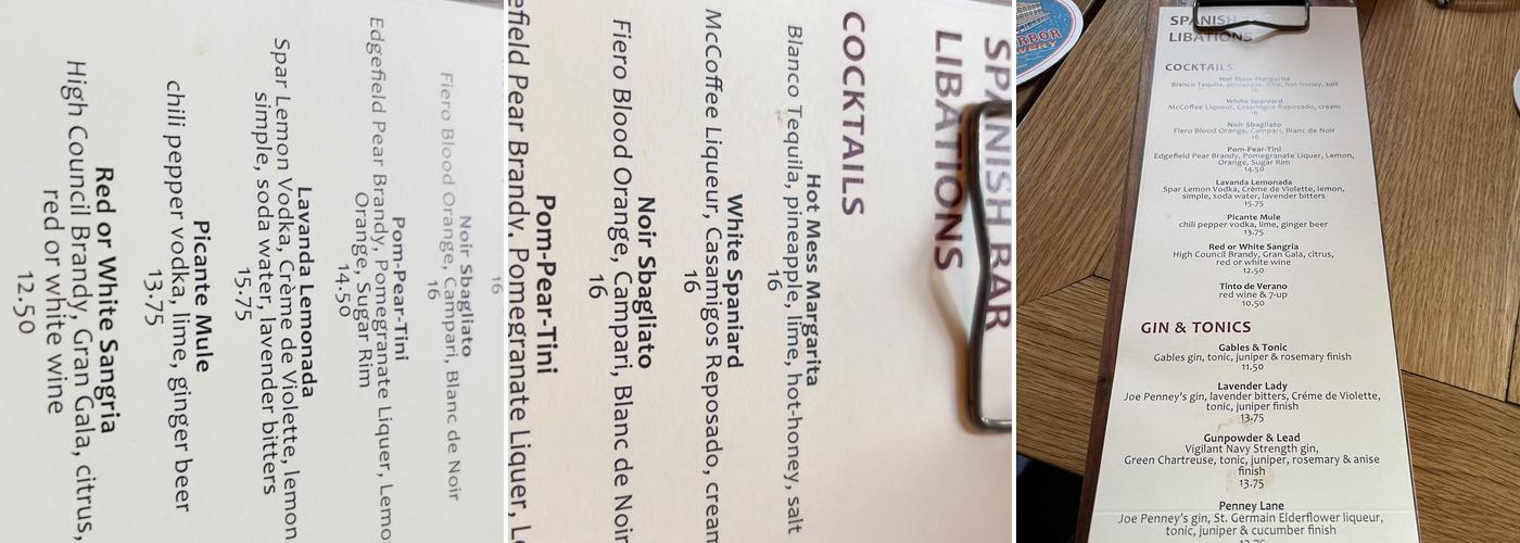 McMenamins Spanish Bar Menu