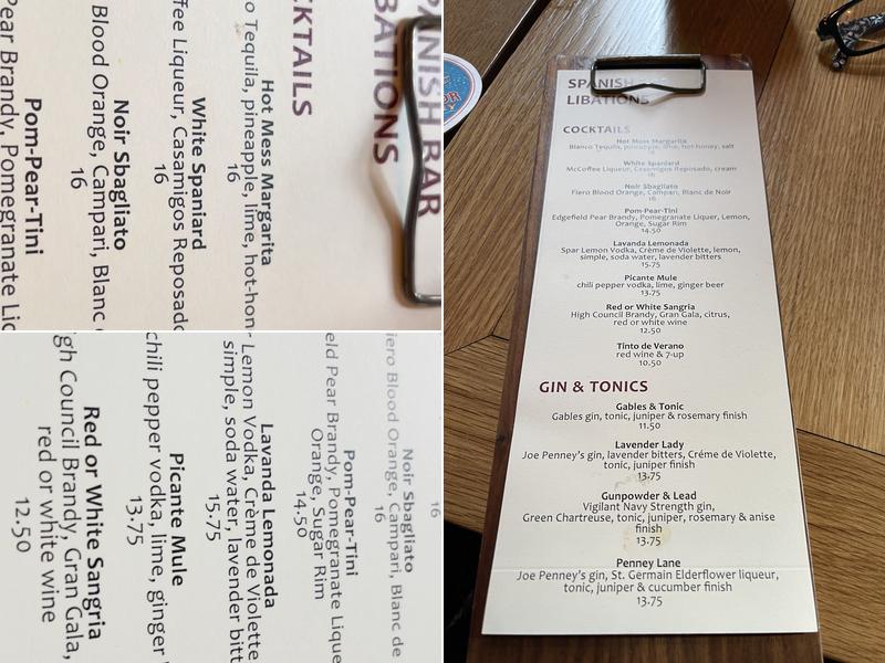 McMenamins Spanish Bar Menu