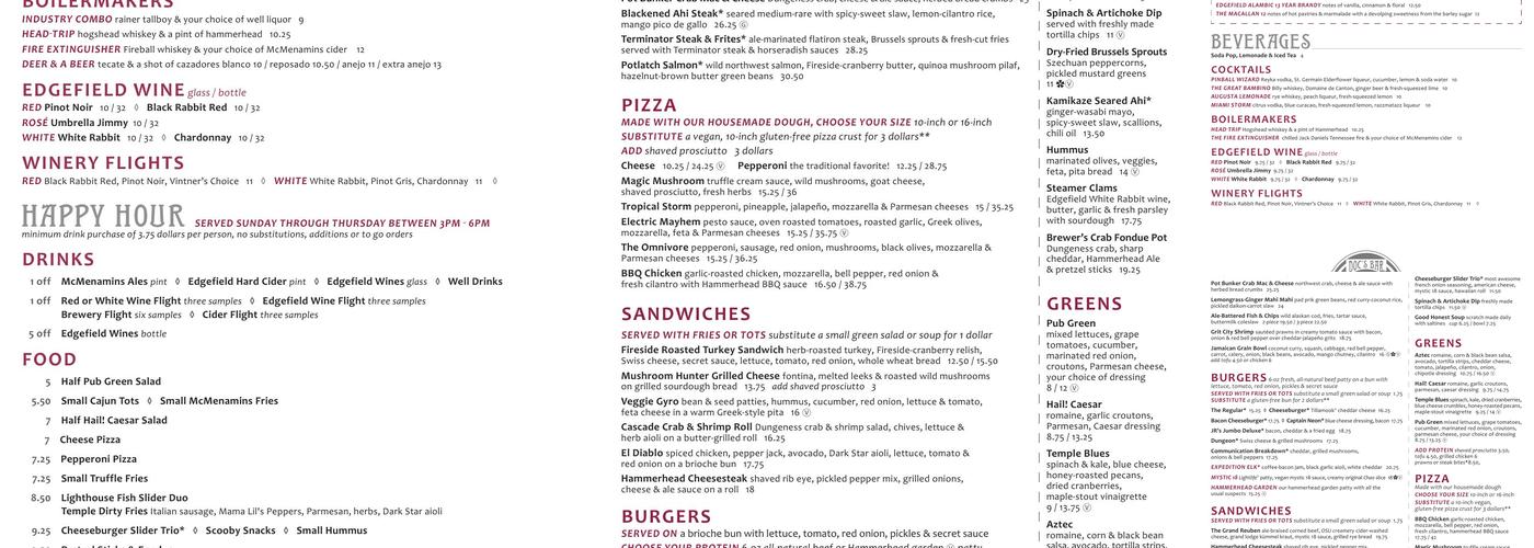 McMenamins Doc's Bar Menu