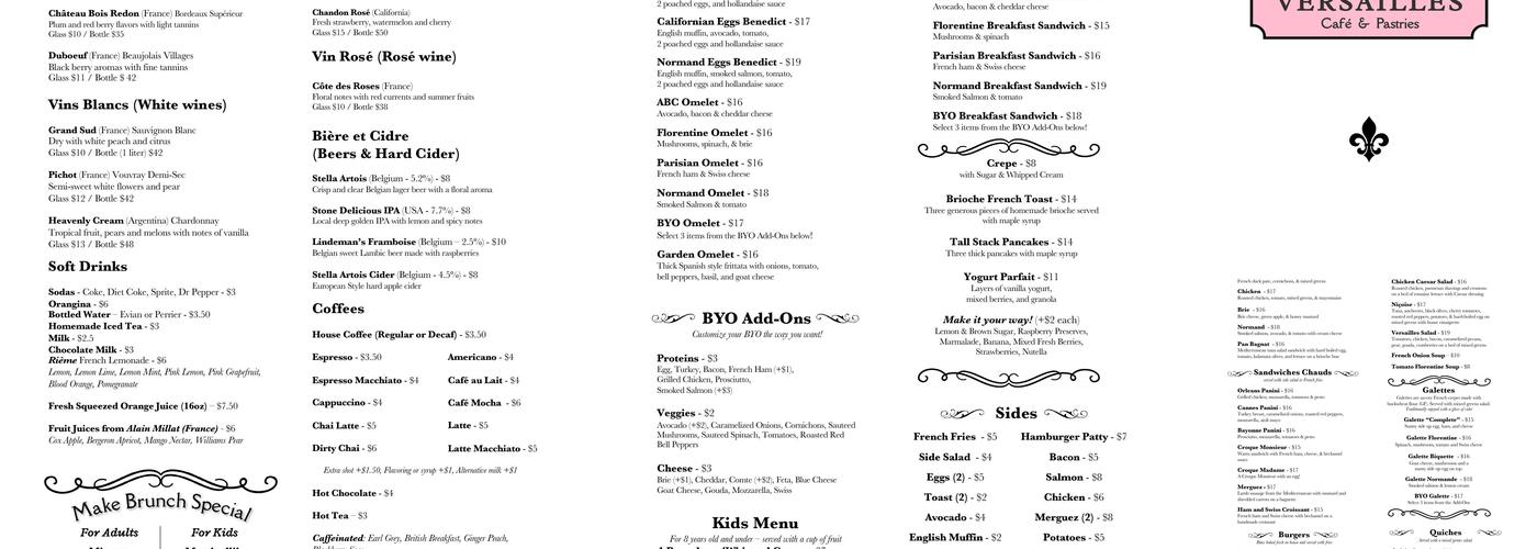 Versailles Cafe & Pastries Menu