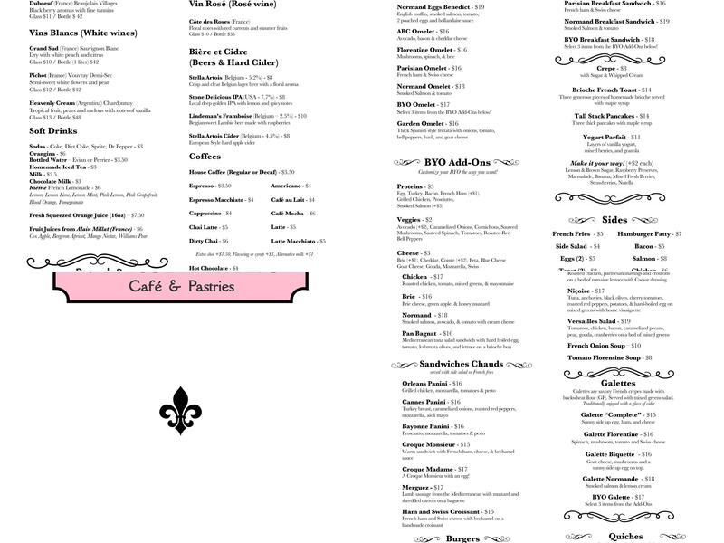 Versailles Cafe & Pastries Menu