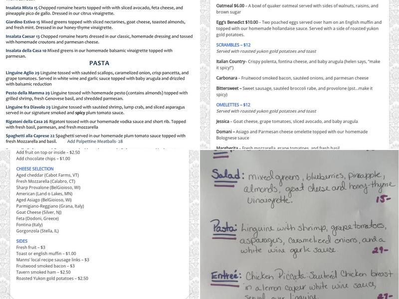 Domani Star's Sorella Menu