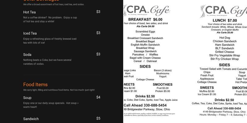 CPA Cafe Menu