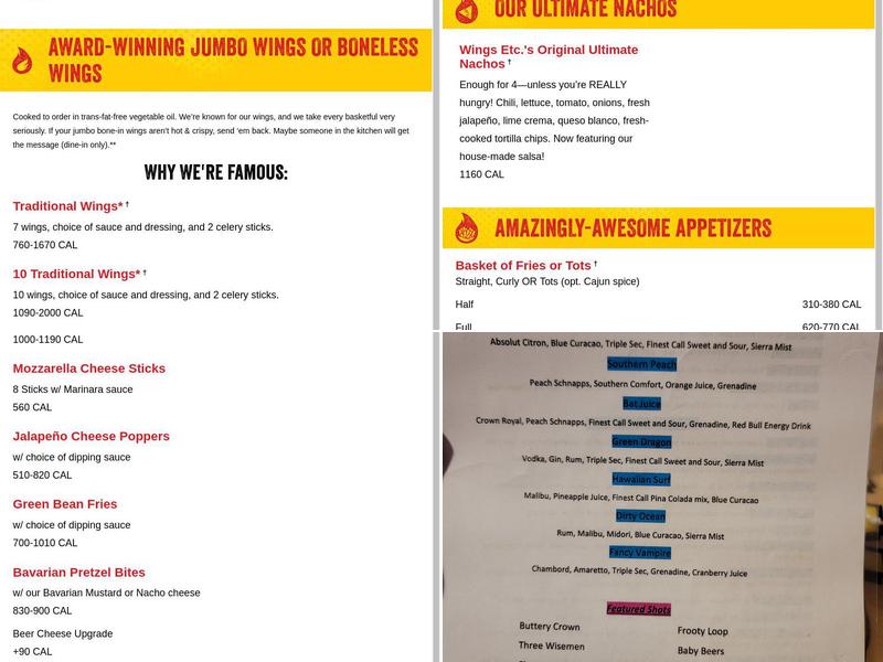 Wings Etc. Menu