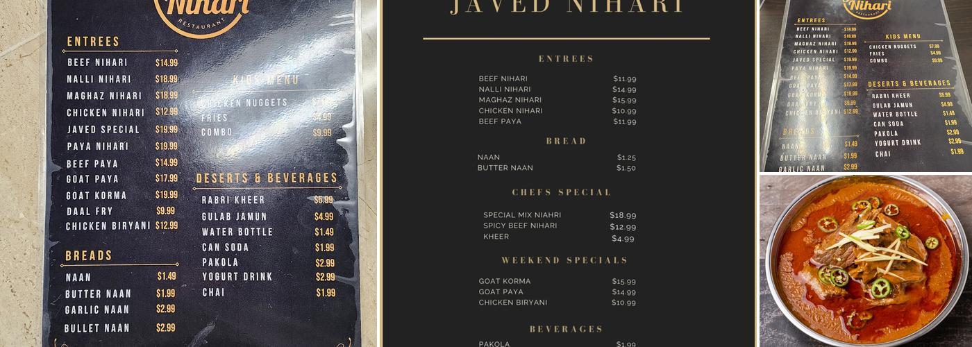 Javed Nihari Menu