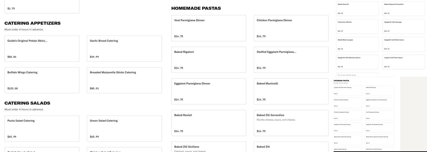 guidos pizza catering Menu