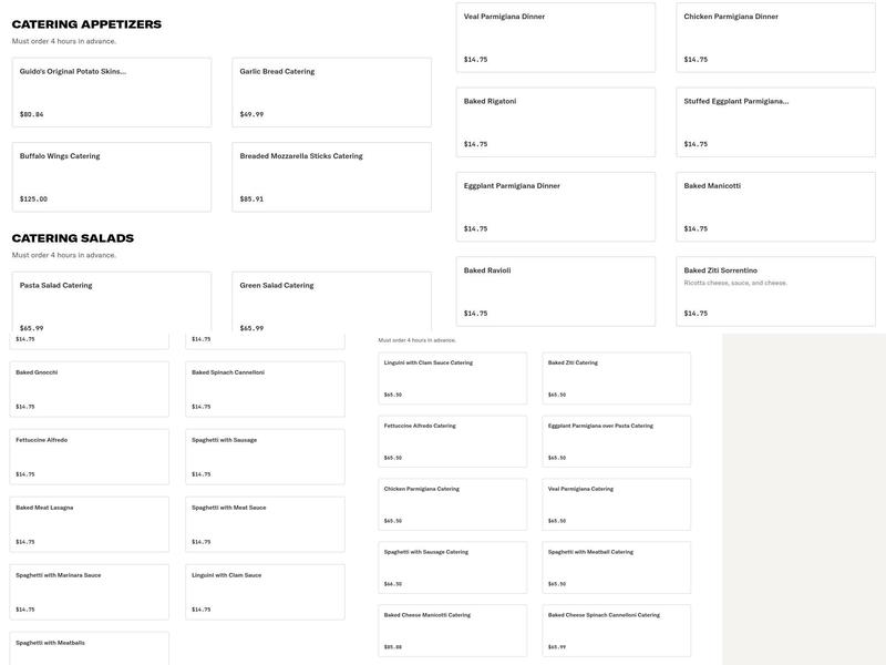guidos pizza catering Menu