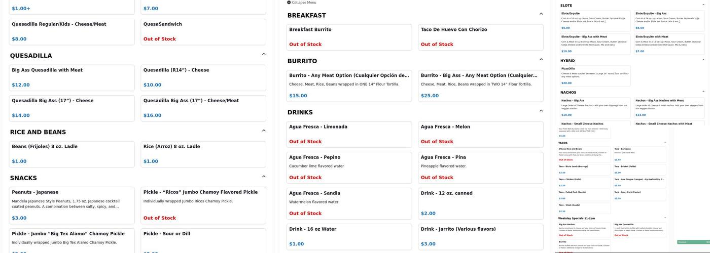 J.C.'s Tacos Menu