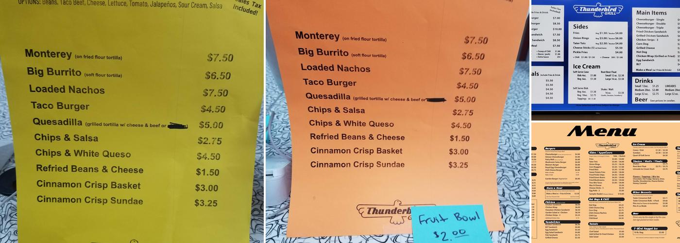 Thunderbird Grill Menu