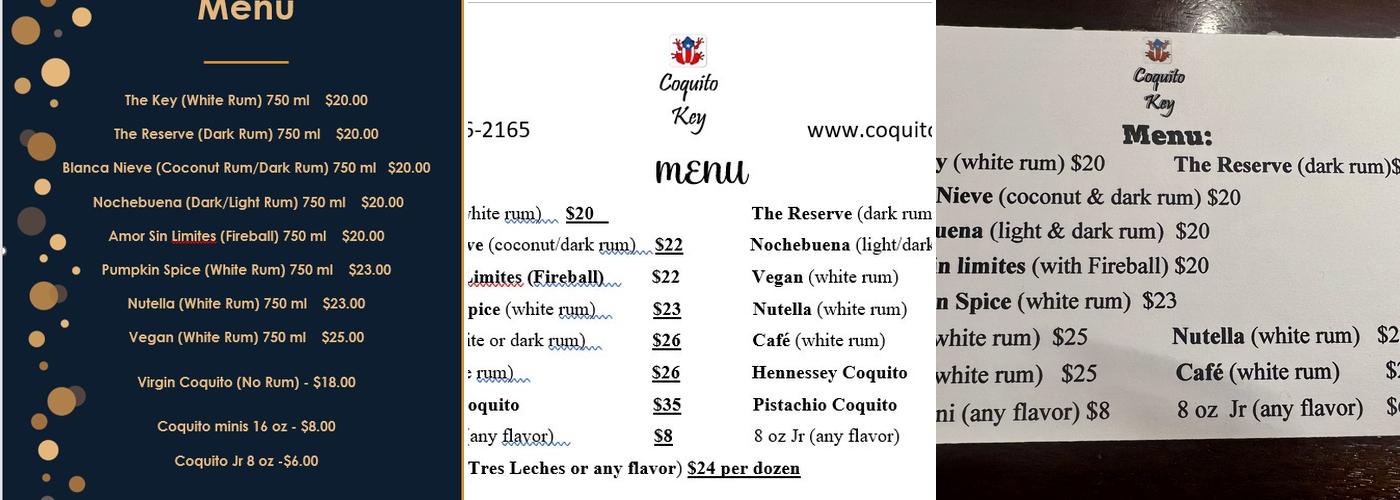 Coquito Key Menu